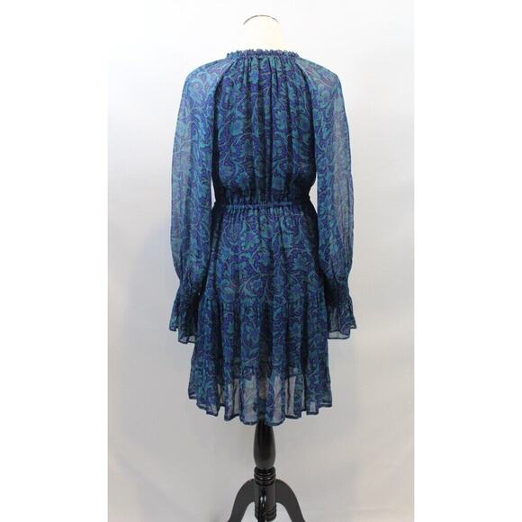 FIGUE Sz XS Blue Green Floral Kaia Smocked Dress Long Sleeve Boho - Picture 3 of 9